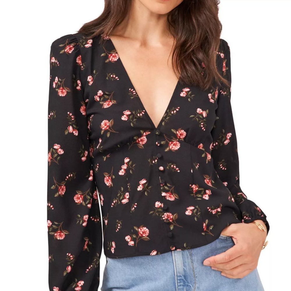 1.State Women's Long Sleeve V-Neck Button Front Blouse Size 2